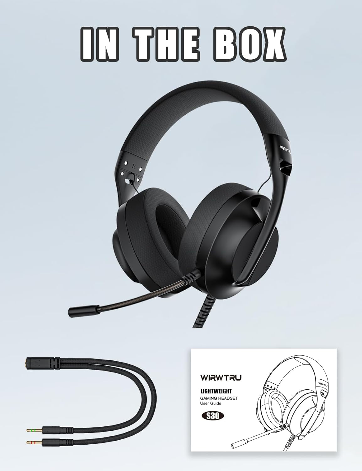 S30 Gaming Headset with Microphone,198G Lightweight Design, Wired Gaming Headphones for Xbox, Xbox Series X|S, PS5, PS4, Switch, PC, Noise Cancelling Mic, Soft Earmuffs (Black)